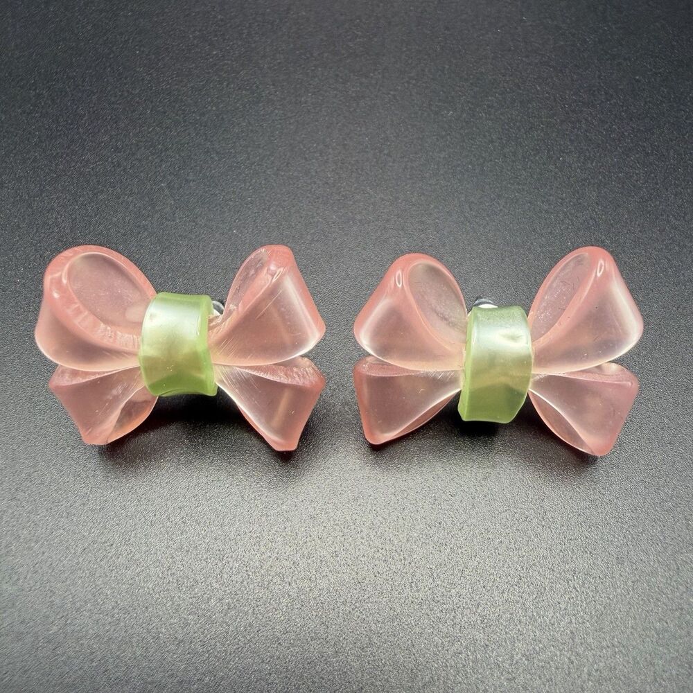Translucent Pink & Green Bow Stud Earrings  Resin Ribbon Coquette Y2K Jewelry